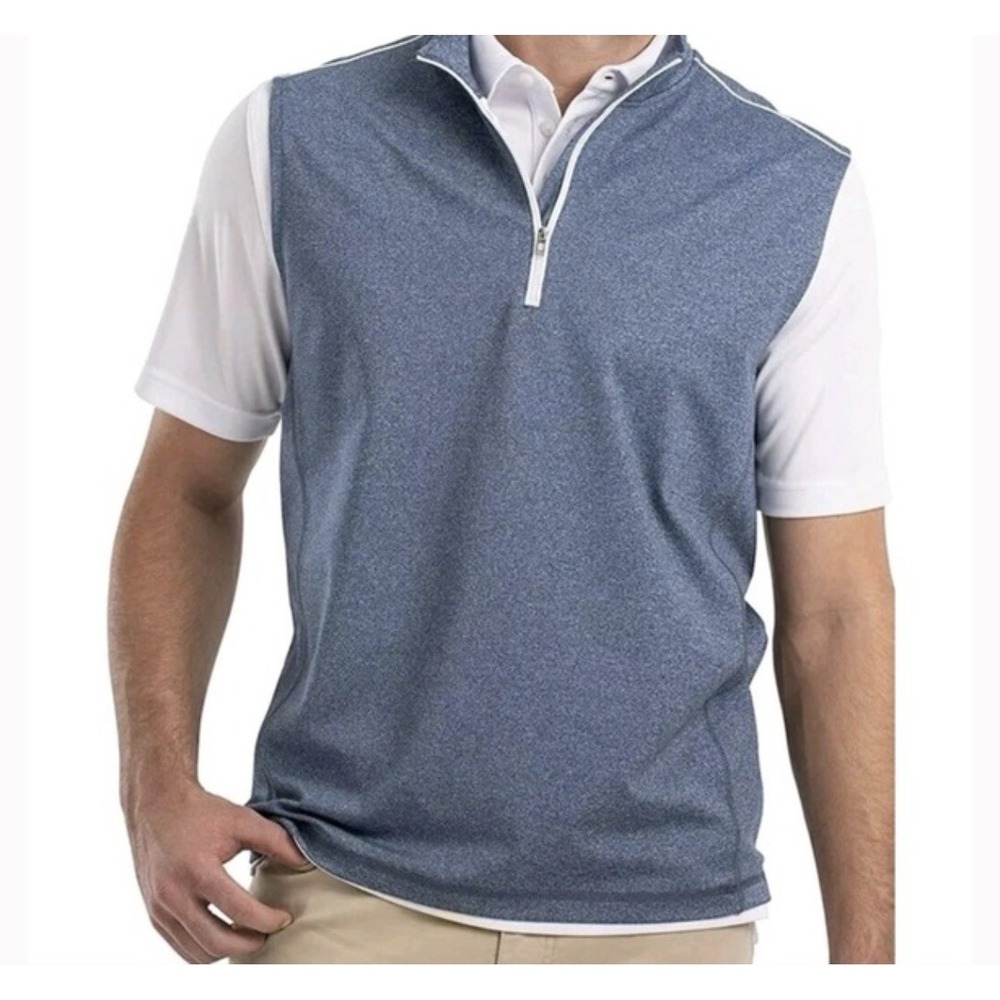 Johnnie-O Lammie Vest Mens 2XL Lake Blue Heather 1/4 Zip Golf Performance Zachry